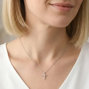 RENSINO Trendy Dainty Chain Link Zircon Religious 925 Sterling Silver Cross Pendant Necklace For Women Engagement Wedding Gift