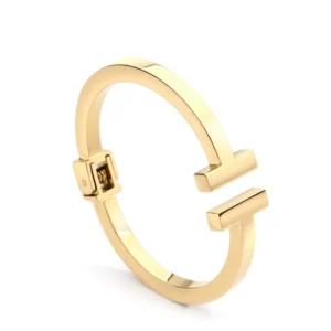 RENSINO Trendy Double T Shaped Cuff Bracelet Female Adjustable Spring Clasp Open Bangles Stainless Square Bar Plain Pulsera Jewelry