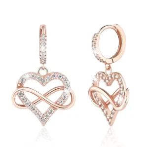 RENSINO Trendy Elegant 925 Sterling Silver Heart Earrings Cubic Zirconia Gold Plated Hanging Earrings for Women Wedding Gift