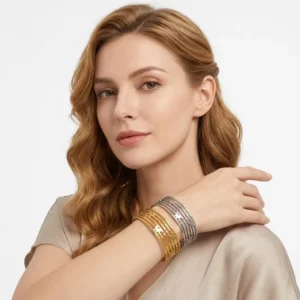 RENSINO Trendy Elegant Stainless Steel Jewlery Gold Plated Waterproof C Shape Butterfly Adjustable Open Cuff Bangles Bracelets