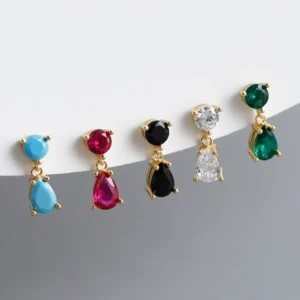RENSINO Trendy Fashion 925 Silver Gold Plated Colorful Zircon Crystal Stud Earrings for Women