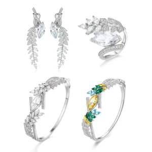 RENSINO Trendy Fine Jewelry Set 925 Sterling Silver Jewelry Bangle Earrings Ring Sets for Women