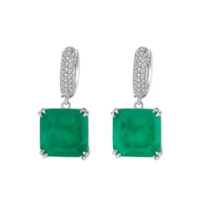 RENSINO Trendy Green Big Square Cubic Zircon Women Fashion Endless Pendants Huggie Drop Earrings for Female Temperament Jewelry Gift