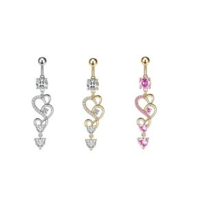 RENSINO Trendy Heart Shape Long Belly Ring for Women Fitted Piercing Body Jewelry Copper