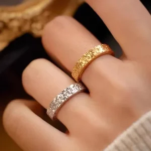 RENSINO Trendy Jewelry Gold Plated Charms Sparkling Couple Wedding Rings for Women and Men Anniversary Gift