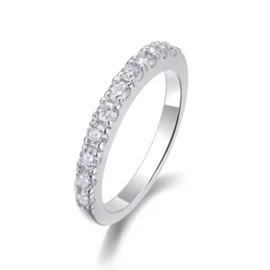 RENSINO Trendy Jewelry S925 Sterling Silver Straight Lined Ring With Moissanite Diamond Gemstones for Weddings Engagements or Parties