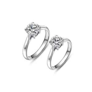 RENSINO Trendy Luxury Moissanite Elegant Fashion Wedding Couple S925 Sterling Silver Rings 14K Gold Plated Premium Jewelry for Lovers