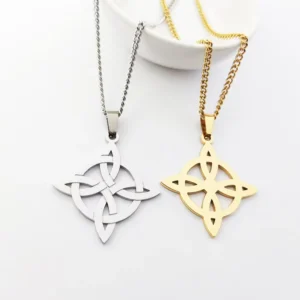 RENSINO Trendy Magical Stainless Steel Witches Knot Pendant Necklace Dainty Religious Celtic Cross Pendant Necklace
