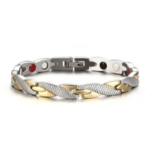 RENSINO Trendy Magnetic Stainless Steel Charm Bracelet for Men Classic Braided Gold Plated