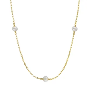 RENSINO Trendy Necklace 14K Gold Plated Pearl Necklace With 925 Sterling Silver Chain Freshwater Pearls Jewelry