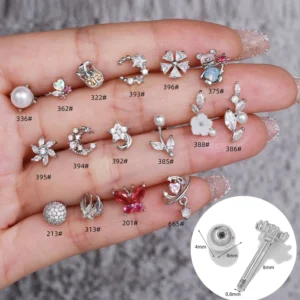 RENSINO Trendy Piercing Jewelry Silver Plated Hypoallergenic Titanium Zircon Ear Cartilage Nose Labret Studs Earring