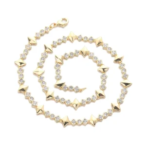 RENSINO Trendy Punk Rhombus Pyramid Crystal Moissanite 18K Gold Plated 925 Silver Bracelet Unisex Daily Wear Statement Jewelry