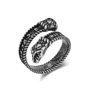 RENSINO Trendy Punk Stainless Steel Rings Silver Black Snake Shape Suitable for Men’s Birthday Party Anniversary Gift Engagement