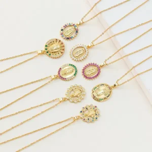 RENSINO Trendy Religious Jewelry Colorful Zircon Virgin Mary Saint Jude San Judas Pendant Necklace