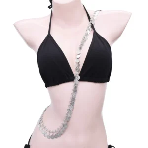 RENSINO Trendy Silver Alloy Body Chain Coin Tassel Stylish Shoulder Waist Chain for Anniversary Festivals Clothing Accessory Jewelry