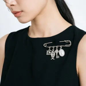 RENSINO Trendy Silver Alloy Multi Geometric Pin Brooch Zircon Inlay Jesus Virgin Mary Brooch
