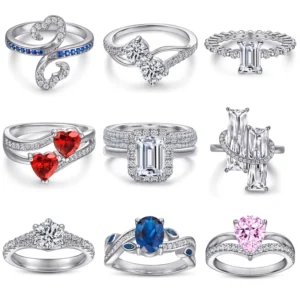 RENSINO Trendy Silver Engagement Rings Jewelry Women Colorful Stone 925 Sterling Silver Rings Rhodium Plated Wedding Rings