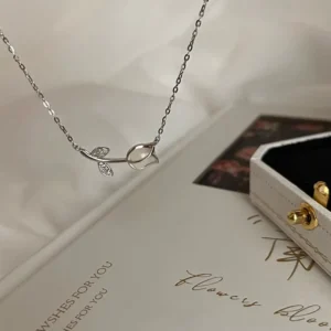 RENSINO Trendy Silver Gold Tulip Flower Pendant Necklace for Women Zircon Stone Charm Chain Jewelry