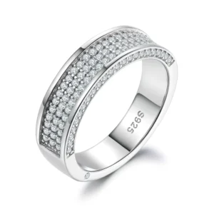 RENSINO Trendy Silver Jewelry Rings Full diamond Chunky Finger Rings Rhodium Plated Couple Wedding Rings 925 Silver