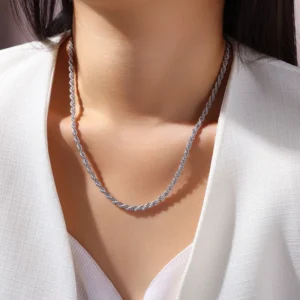 RENSINO Trendy Simple Design 50cm Twisted Rope Chain Men Ladies Fine 925 Sterling Silver Chain