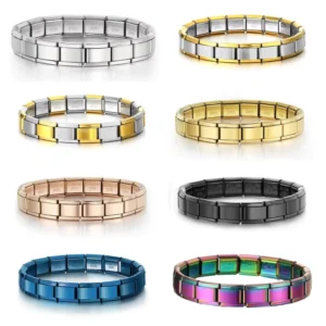 RENSINO Trendy Square Italy Stainless Steel Bracelets for Women Men HipHop Metal Italian Modules Stretchable Gift Birthday Party Jewelry