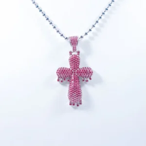 RENSINO Trendy Sterling Silver Cross Necklace Gold Plated Jesus Charm Zircon Crystal Lip Chain Fashion Pendant for Religious