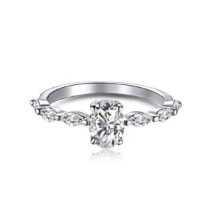RENSINO Trendy Style 925 Sterling Silver Ring High Polish Cubic Zirconia Oval Diamond Tarnish Resistant Comfort Fit Ring