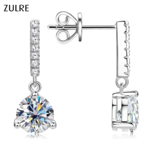 RENSINO Trendy Style Bulk ZULRE EMO 323 925 Sterling Silver Gold Plated 6.5mm 1CT D Color Mossanite Cut Drop Earrings Women