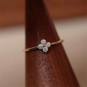 RENSINO Trendy Tungsten Four leaf Clover Ring Women Thin Electroplated Zircon Floral Design Niche Design High end Stylish Accessory