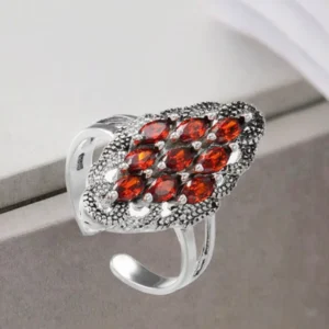 RENSINO Trendy Vintage Style Silver Rings Retro Open Silver with Rhodium Plating