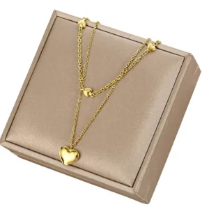 RENSINO Trendy Women’s Silver Plated Stainless Steel Heart Chain Layered Necklace Tarnish Free Waterproof Jewelry