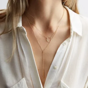 RENSINO Trendy Y2K Layered Disc Simple Geometric Pendant Link Chain Stainless Steel Women’s Gold Color Jewelry Engagement