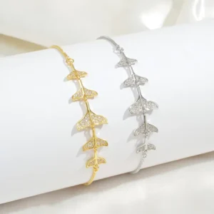 RENSINO Trendy Zircon Whale Tail Charm Adjustable 18K Gold Plated Copper Women’s Bracelet
