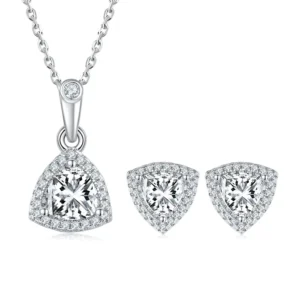 RENSINO Trillion Cut Full Stone 925 Sterling Silver Luxury Jewelry Craft Womens Gift Fashion Moissanite Pendant Set Fashion Jewelry Set