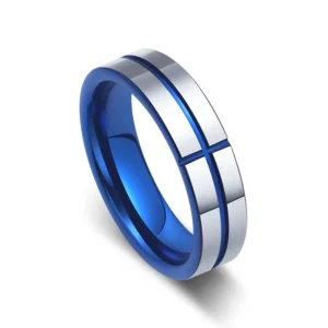 RENSINO Tungsten Carbide Silver Plated Inlay Cross Charm Ring for Men’s Unisex Classic Style Wedding Engagement