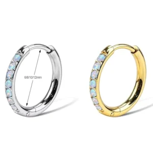 RENSINO Turquoise Zircon Opal Huggie Hoop Earrings Stainless Steel Dainty Pave Claw Setting Cartilage Tiny Hypoallergenic 18K Gold