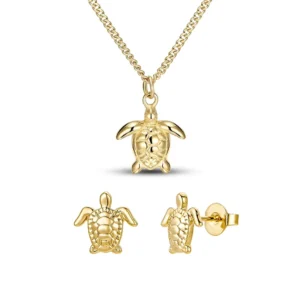 RENSINO Turtle Pendant Charm Necklace 925 Sterling Silver Animal Symbol of Patience & Luck Detailed Shell Engraving Jewelry Set
