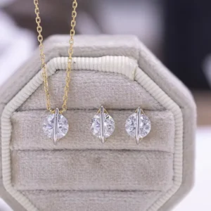 RENSINO Twinko Fashion Jewelry 925 Silver Moissanite 14K Gold Plated Geometric Earrings Necklace Set Women’s Party Anniversary Gift