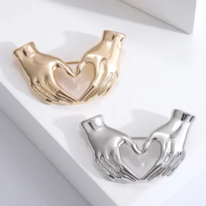 RENSINO Two Hands Heart Shaped Alloy Women’s Minimalist Plated Brooch for Engagement Wedding Party Gift