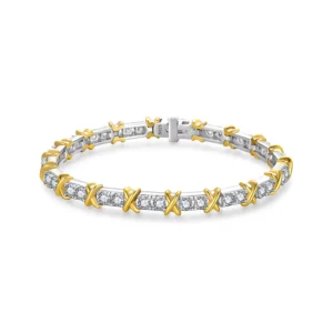 RENSINO Two Tone XOXO Tennis Bracelet 3mm D VVS1 Moissanite 925 Sterling Silver 18K Gold Plated Criss Cross Bracelet