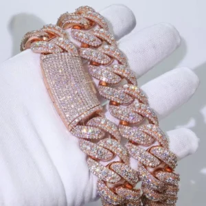 RENSINO Unique 22mm Full Iced Out Diamond Cuban Link Chain Rose Gold Plated Sparkling Zircon Chain Chunky Women’s Hiphop Necklace