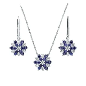 RENSINO Unique Design 925 Sterling Silver Jewelry Zircon Micro Pave Flower Earring Necklace Set