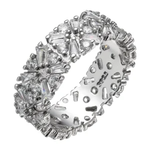 RENSINO Unique Design 925 Sterling Silver Zircon Eternity Band Engagement Wedding Classic Rings Jewelry