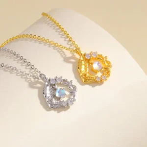 RENSINO Unique Design Feather Nest Moonstone Necklace Minimalist Pendant Clavicle Chain Gift For Girlfriend Women Jewelry