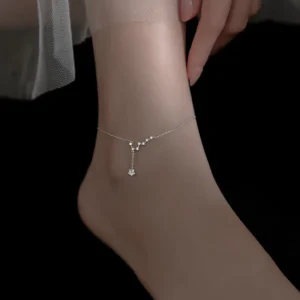 RENSINO Unique Design S925 Sterling Silver Beidou Seven Star Diamond Charm Anklets for Women Summer Beach Jewelry
