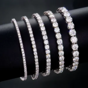 RENSINO Unique Factory 2-6mm Iced Jewelry 925 Sterling Silver VVS Graded Moissanite Tennis Chain Bracelet Rhodium Plated Claw