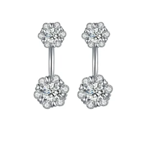 RENSINO Unique Flower Design Luxury Sterling Silver Earrings Piercing Set 925 Sterling Silver 2 in 1 Earrings for Women