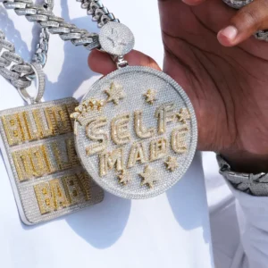 RENSINO Unique Men’s Iced Out Gold and Silver Finish Pendant with Round Diamonds Diamond Pendants & Charms