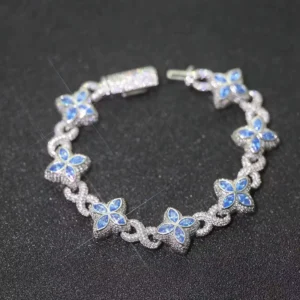 RENSINO Unique Style 8mm Hip Hop Jewelry Colorful Four Leaf Clover Chain Silver Plated Brass 5A Zircon Cuban Chain Bracelet
