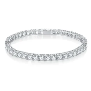 RENSINO Unisex 6.5mm D Color Full Moissanite Bracelet 925 Silver Rhodium Plated GRA Certified Bangle